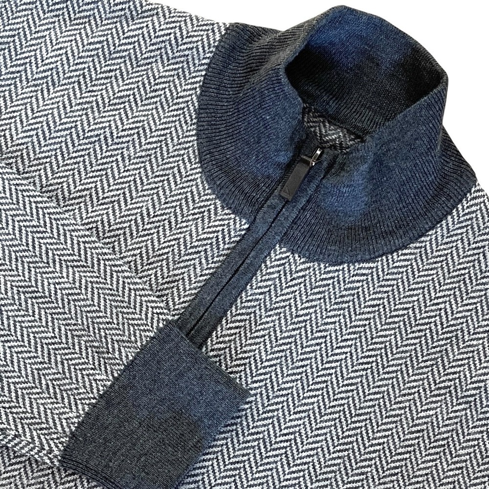 UNTUCKit  100% Merino Wool Belguardo 1/4 Zip Sweater Mens L Gray‎ Herringbone